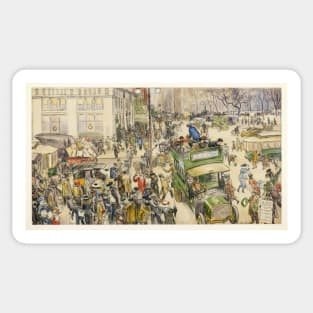 Christmas Shoppers By William James Glackens Digitally Enhanced Sticker